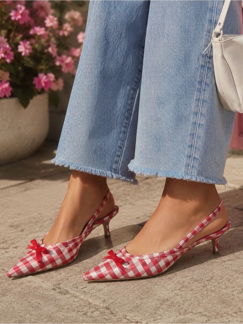 NWT Wild Fable Red Gingham Slingback Kitten Heels - Picture 2 of 10